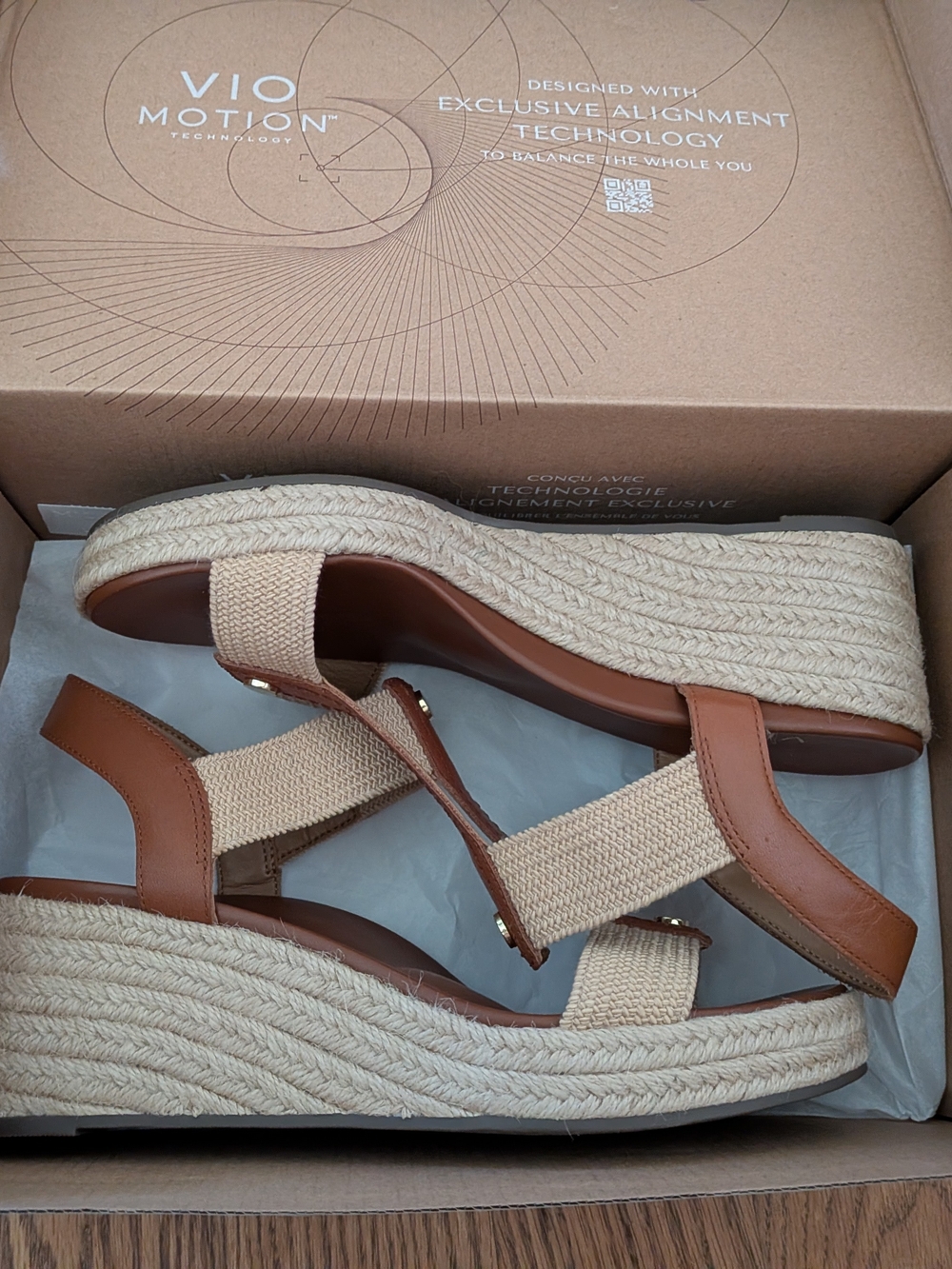 Vionic Tan and Beige Espadrille Wedge Sandals